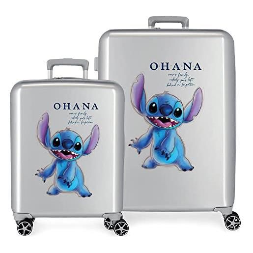 Disney set valigie Disney 100 stitch grigio 55/70 cm abs rigido chiusura tsa integrata 81l 6 kg 4 doppie ruote bagaglio a mano