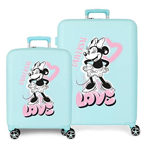 Disney minnie cuore turchese set valigia 55/70 cm abs rigido chiusura tsa integrata 88l 6,8 kg 4 doppie ruote bagaglio a mano