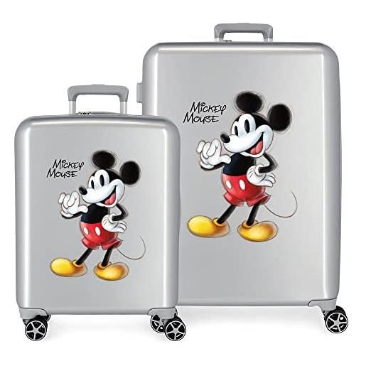 Disney set valigie Disney 100 mickey joyful grigio 55/70 cm abs rigido lucchetto tsa integrato 119l 6 kg 4 doppie ruote bagaglio a mano