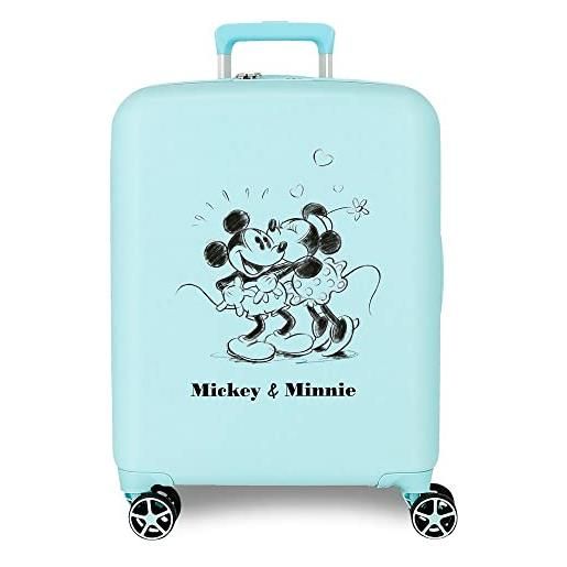 Disney valigia cabina Disney mickey & minnie kisses blu 40x55x20 cm abs rigido lucchetto tsa integrato 38.4l 2.82 kg 4 doppie ruote bagaglio a mano