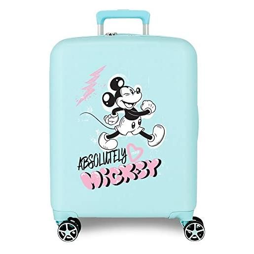 Disney valigia cabina Disney mickey friendly turchese 40x55x20 cm abs rigido lucchetto tsa integrato 38.4l 2.82 kg bagaglio a mano 4 doppie ruote