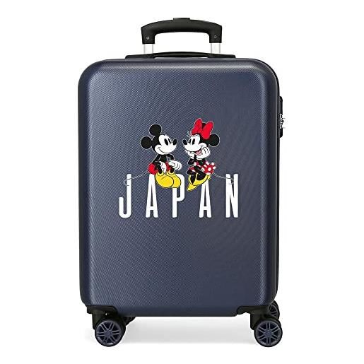 Disney valigia da cabina Disney topolino e minnie viaggio in giappone blu 38x55x20 cm abs rigido chiusura a combinazione laterale 35l 2 kg 4 doppie ruote bagaglio a mano