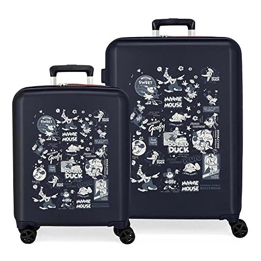 Disney set valigie Disney 100 special shine mickey comic blu 55/70 cm abs rigido chiusura tsa integrata 119l 6,8 kg bagaglio a mano 4 doppie ruote
