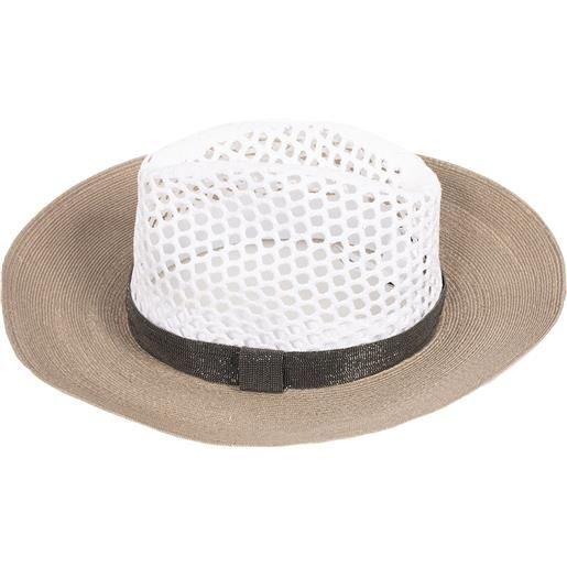 BRUNELLO CUCINELLI cappello fedora con precious band di BRUNELLO CUCINELLI cfw15 sabbia/bianco donna