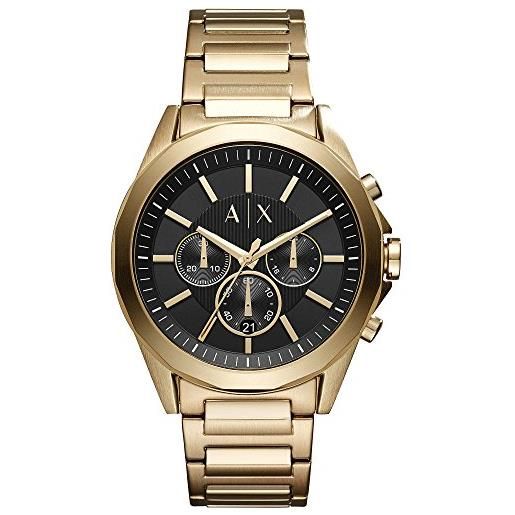 Armani Exchange orologio cronografo da uomo, cassa in acciaio inossidabile dorata da 44 mm con bracciale in acciaio inossidabile, ax2611