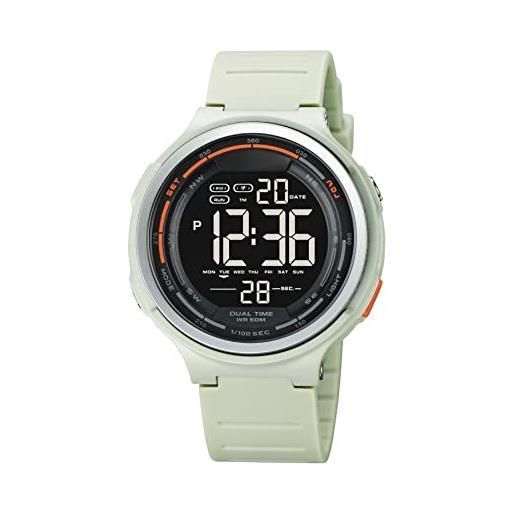 Yuxier digitai - orologio da polso standard, 47 mm, schermo a led, quadrante grande, impermeabile, con cronometro, allarme, conto alla rovescia, grigio chiaro, digitale
