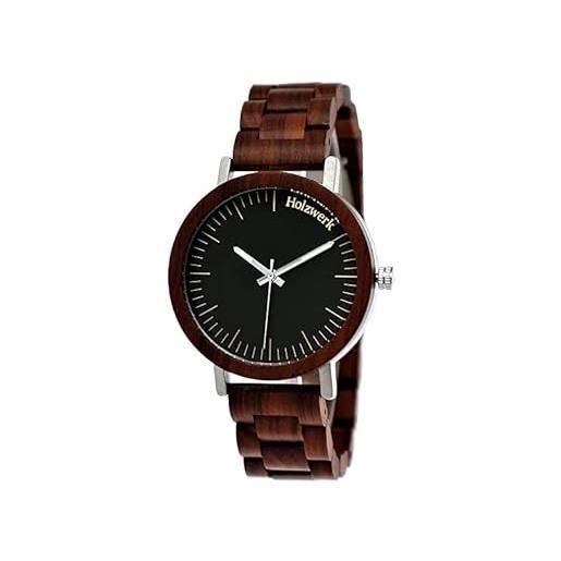 Holzwerk Germany orologio da uomo, realizzato a mano, ecologico, in legno, analogico, classico, al quarzo, marrone, nero, bracciale