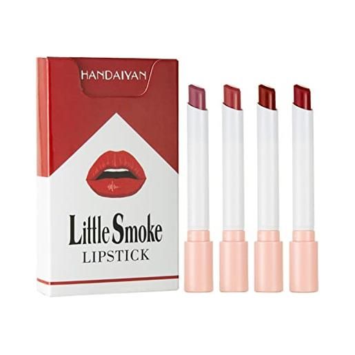 Xianghaoshun set di pacchetti di rossetti per sigarette opachi in 4 colori, mini rossetto per sigarette, set di macchie per lucidalabbra, rossetto impermeabile a lunga durata per labbra rosse nude, rossetto