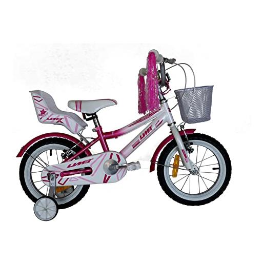 Umit diana, bicicletta 14 pollici ragazza unisex bambini, rosa/bianco