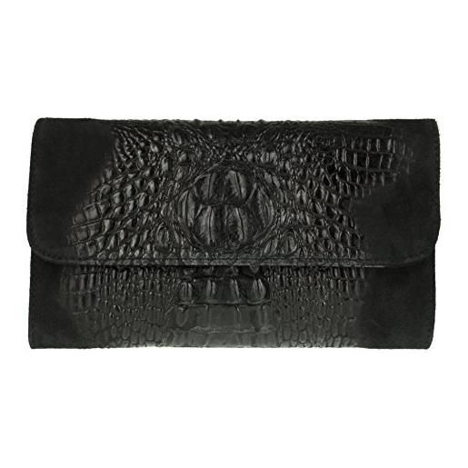 Girly handbags pochette in pelle scamosciata italiana coccodrillo, cioccolato