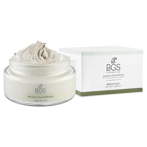 BGS Cosmetics maschera viso purificante contro punti neri e brufoli, con argilla bianca e bruna, vitamina e, detox, uniformante, anti-imperfezioni