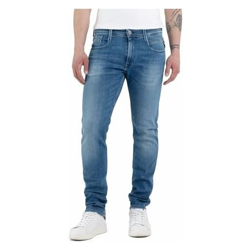 Replay jeans anbass slim fit da uomo con power stretch, blu (medium blue 009), w31 x l30