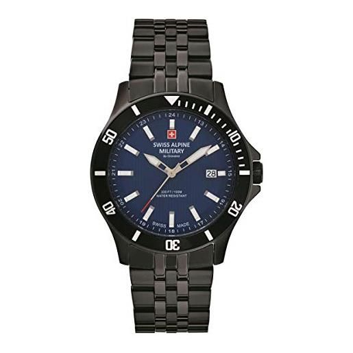 Swiss Alpine Military by Grovana swiss alpine military 7022.1 - orologio analogico al quarzo, da uomo, in acciaio inox, nero/nero/blu - 1175sam, bracciale