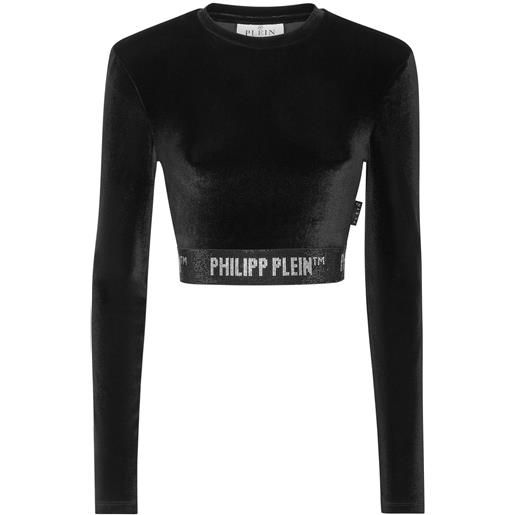 Philipp Plein top crop a maniche lunghe - nero