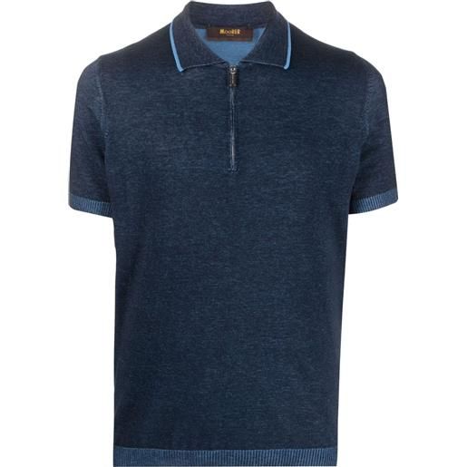 Moorer polo con mezza zip - blu