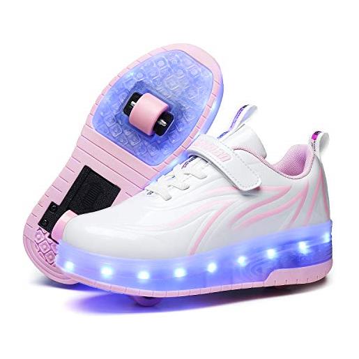 Aizeroth usb ricarica led luci brillantini skateboard scarpe sportive con rotelle retrattile sneakers outdoor multisport luminose running calzature da ginnastica per bambini regalo di compleanno