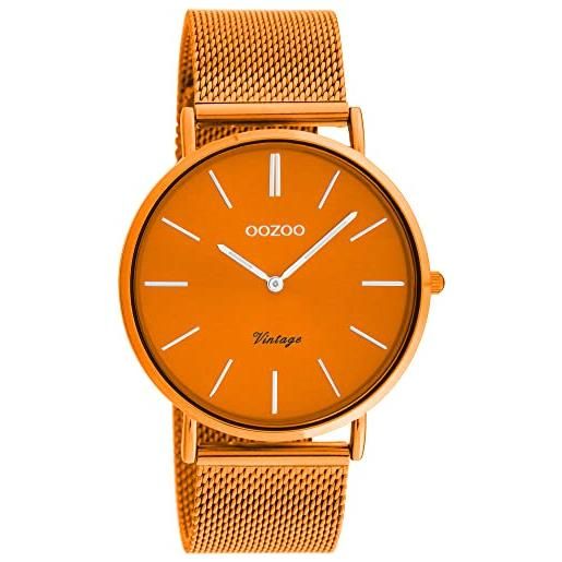 Oozoo orologio da uomo vintage - orologio da polso da uomo con cinturino in rete da 20 mm - analogico da uomo rotondo - adatto anche come orologio da donna, colore: arancione. , bracciale