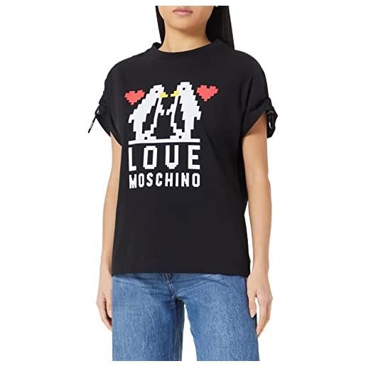 Love Moschino regular fit short-sleevedwith shoulders curled with logo elastic drawstring t-shirt, black, 42 da donna