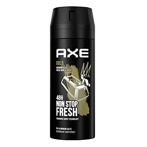 Axe body spray gold deo senza alluminio combatte i batteri che causano odori e gli odori sgradevoli, 150 ml, 3 pezzi