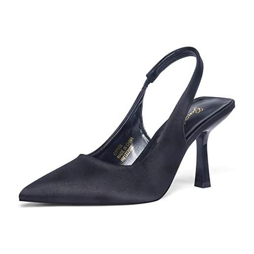 GENSHUO nero scarpe col tacco donna sexy, slingback con tacco a spillo tacchi alti a punta 8cm/3,15 pollici sandali a spillo con punta chiusa, 40 eu