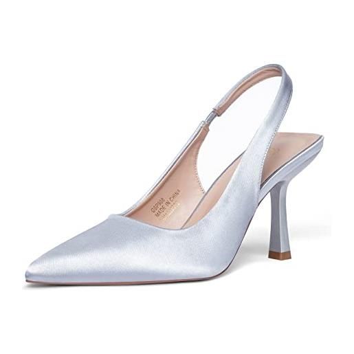 GENSHUO argento scarpe col tacco donna sexy, slingback con tacco a spillo tacchi alti a punta 8cm/3,15 pollici sandali a spillo con punta chiusa, 38,5 eu