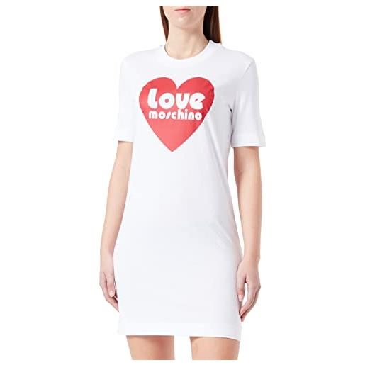Love Moschino short-sleeved t-shape regular fit dress, bianco, 50 donna