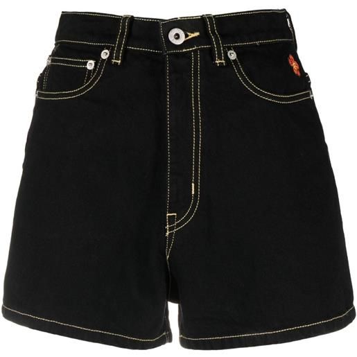Kenzo shorts denim con cuciture a contrasto - nero