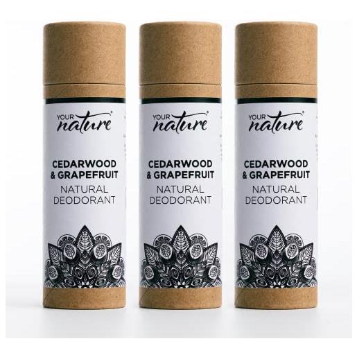 Your Nature confezione trio - Your Nature - bastone deodorante naturale in legno di cedro e pompelmo, senza plastica e riciclabile al 100% , ingredienti naturali, fatto a mano nel regno unito, 70 g