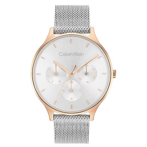 Calvin Klein orologio analogico multifunzione al quarzo da donna con cinturino in maglia metallica in acciaio inossidabile argentato - 25200106
