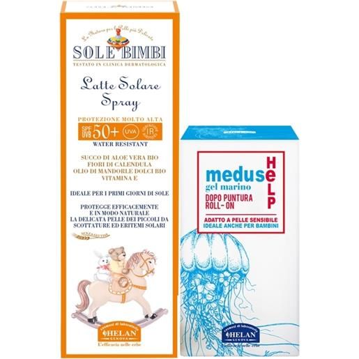 Sole bimbi latte solare spray spf50+ 100 ml + meduse help gel marino dopo puntura roll on 25 ml