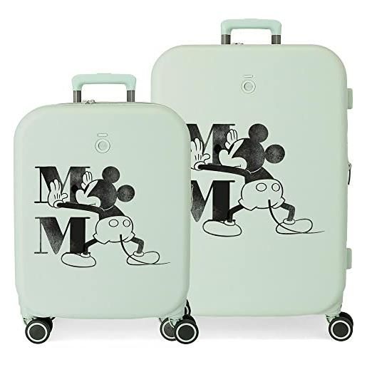 Disney set valigie Disney mickey happiness verde 55/70 cm abs rigido chiusura tsa integrata 116l 7,54 kg 4 doppie ruote bagaglio a mano
