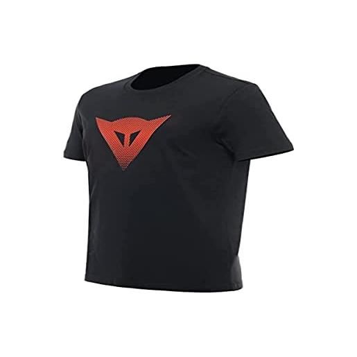 DAINESE t-shirt logo, maglietta maniche corte 100% cotone, uomo, nero/rosso fluo, xs