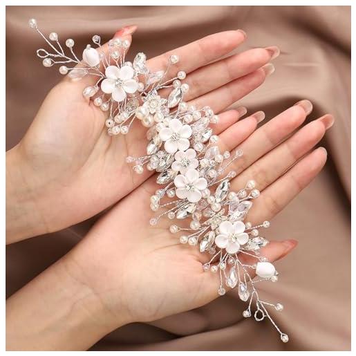 Atigy vakkery - accessorio per capelli da sposa con perle argentate, per donne e ragazze