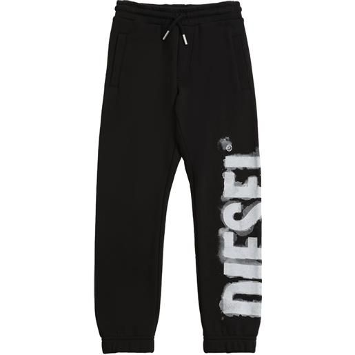 DIESEL KIDS pantaloni in felpa di cotone con logo gommato