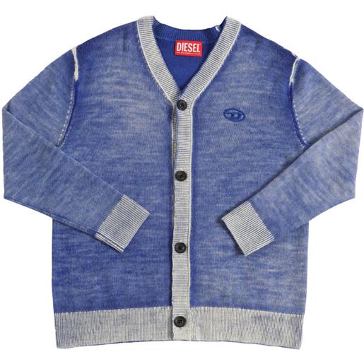 DIESEL KIDS cardigan in maglia di lana washed con logo