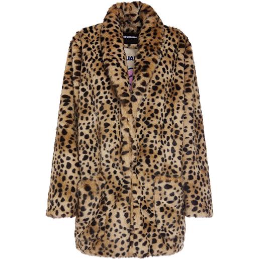 DSQUARED2 cappotto midi in pelliccia sintetica leopard