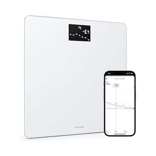 Withings body - bilancia connessa wifi con monitoraggio del peso e dell'imc, bilancia personale digitale con sincronizzazione app in bluetooth o wifi, bianca