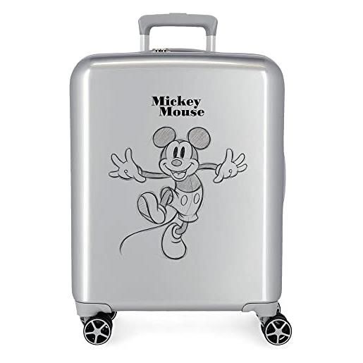 Disney valigia cabina Disney 100 mickey joyful happy grey 40x55x20 cm abs rigido chiusura tsa integrata 38.4l 2 kg 4 doppie ruote bagaglio a mano