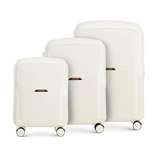 WITTCHEN lady 2 line set di 3 valigie (s+m+l) valigie da viaggio valigie moderne valigie in policarbonato con 4 ruote piroettanti lucchetto a combinazione tsa manico telescopico crema