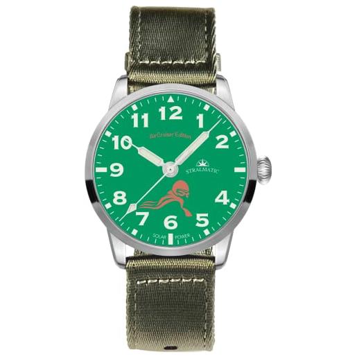 Stralmatic arkona orologio da aviatore air cruiser solarmatic, quadrante verde, cinturino in tessuto, sac11206 - made in germany, verde
