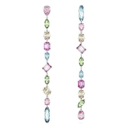 Swarovski gema orecchini pendenti extra lunghi, con cristalliSwarovski a taglio misto, design asimmetrico, placcatura in tonalità rodio, multicolore