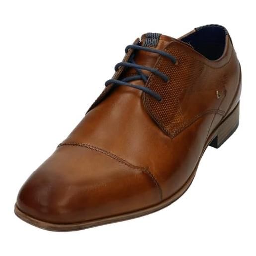 bugatti uomo scarpa bassa business in pelle, derby con finitura bicolore, marrone, 44 eu