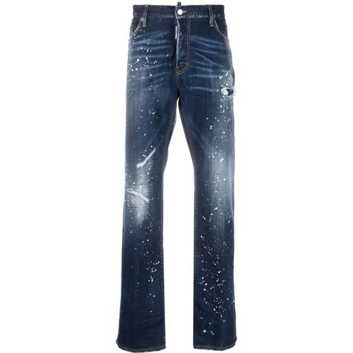 Dsquared2 jeans dritti twimphony con effetto vernice - blu