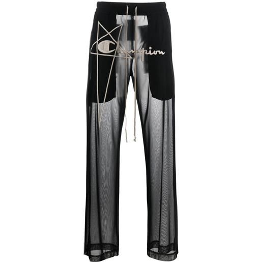 Rick Owens X Champion pantaloni semi trasparenti con ricamo - nero