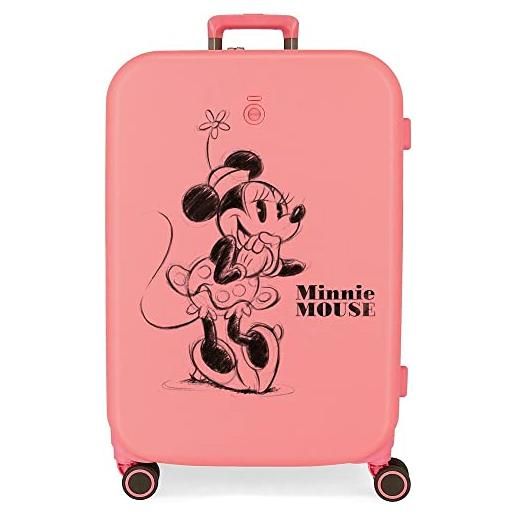 Disney minnie happiness valigia media rosa 48x70x28 cm abs rigido lucchetto tsa integrato 79l 4,32 kg 4 ruote doppie