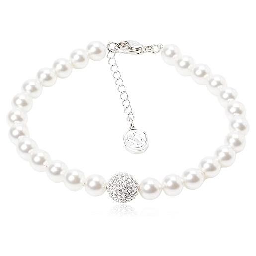 Swarovski remix collection bracciale strand, con perle di cristallo e sfera in pavéSwarovski, moschettone, placcatura in tonalità rodio, bianco