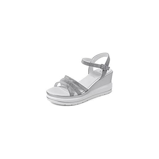 QUEEN HELENA zeppe sandali alti sportivi con cinturino donna x28-214 (argento, numeric_38)