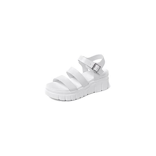 QUEEN HELENA sandali sportivi platform con fibbia plateau doppia fascia donna x28-212 (bianco, numeric_39)