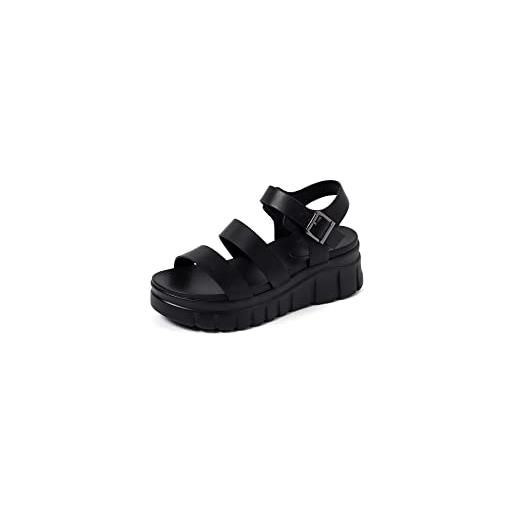 QUEEN HELENA sandali sportivi platform con fibbia plateau doppia fascia donna x28-212 (nero, numeric_39)