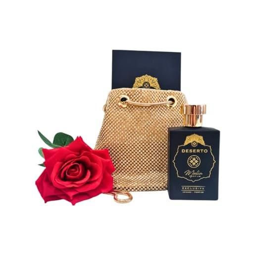 Melia Cosmetica idea regalo - eau de parfum deserto 100ml - pochette con strass - rosa rossa - Melia Cosmetica